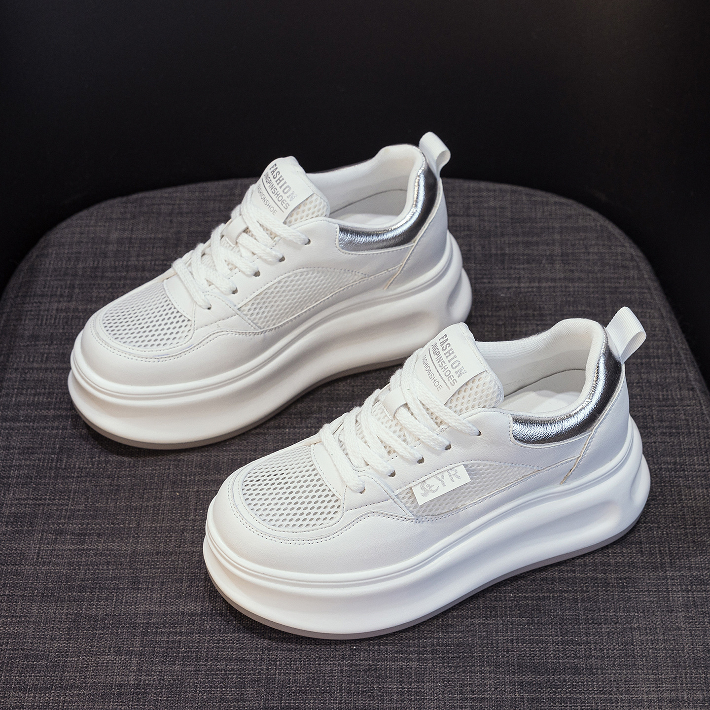 Giày sneaker nữ đế dày da PU trắng phong cách thể thao — Bạc 5056, Vàng 5056