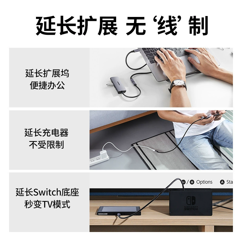 Кабель-удлинитель Type-C UGREEN Greenlink male to female USB-C 3.1 Gen2 10 Gbps