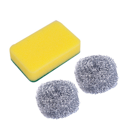 Stainless steel cleaning ball set sponge wipe scouring pad cleaning set binary store hot selling steel ball brush dish towel