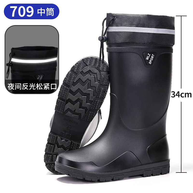 Reflector nocturno de la escuela secundaria baja botas de lluvia para hombres viajes seguros de pesca sitio de construcción de montaña anti-deslizante zapatos de agua zapatos de goma