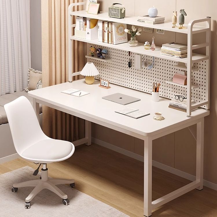Perforated Board Desk, Bedroom Computer Desk, Bookshelf Integrated Study Desk, Home Use Girls' Small White Desk, Office Desk