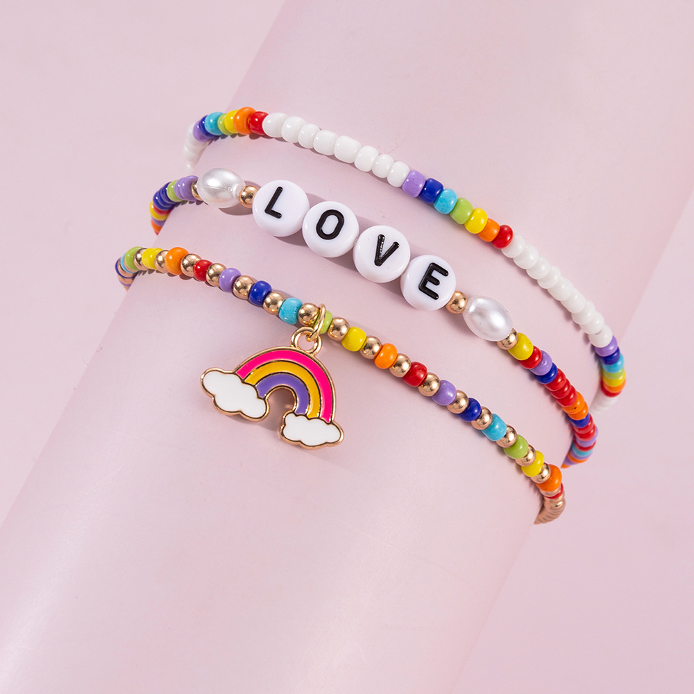 Women'S Gender Fashion Beach Letter Rainbow Plastic/resin Beads Bracelets