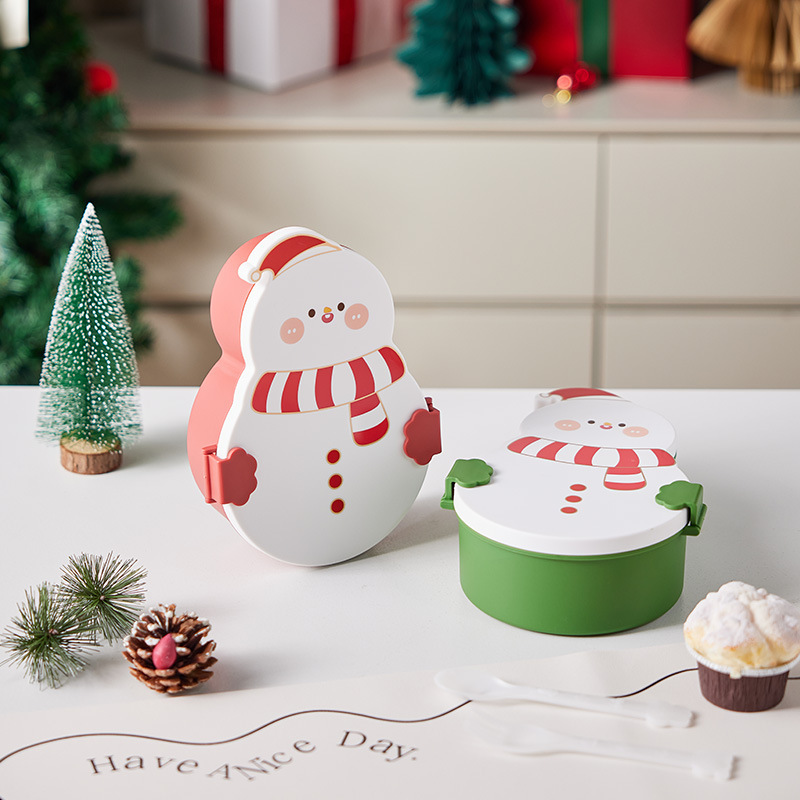 Christmas Snowman Lunch Box Cross-Border Cartoon Fresh-Keeping Box Food Grade Student Compartment Lunch Box Microwave Heated Lunch Box