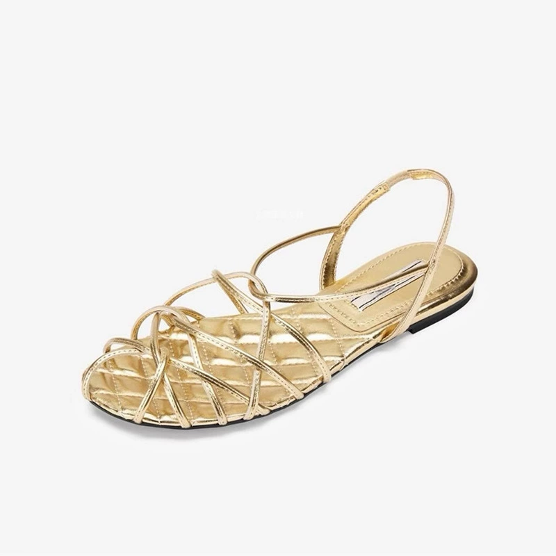 Retro woven summer universal sandals, french style, thin strap