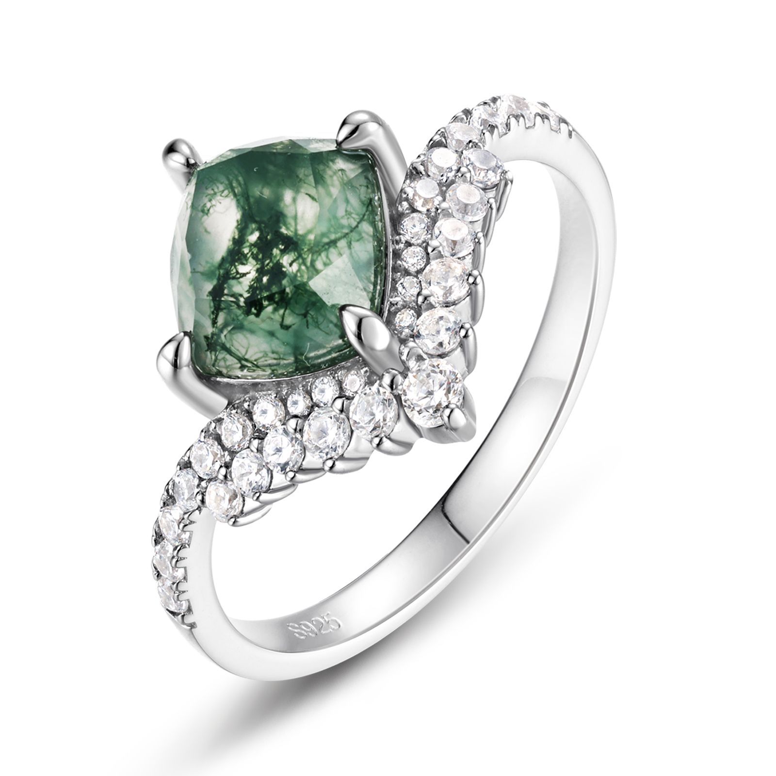 Comercio exterior transfronterizo nueva corona verde natural musgo piedra anillo S925 plata con incrustaciones de agua hierba anillo de ágata personalizado al por mayor