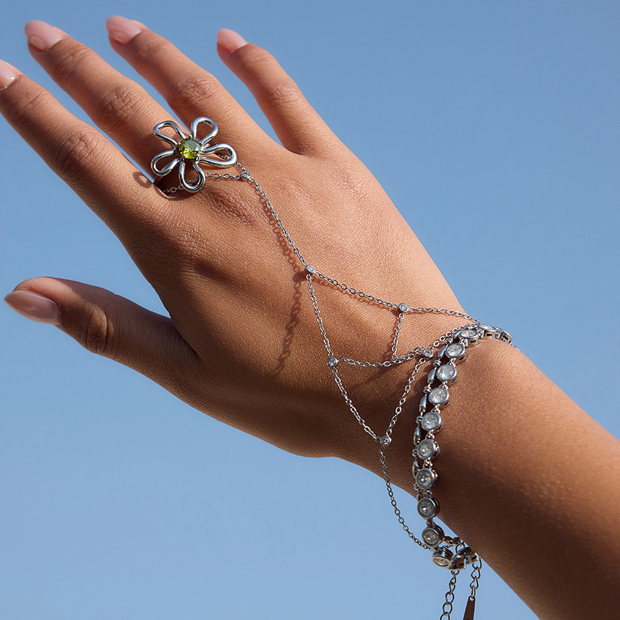 Wanxing Europa y América Zircon pulsera de dedos ligera de lujo de alta sensibilidad brida joyería de acero inoxidable joyería transfronteriza nicho diseño