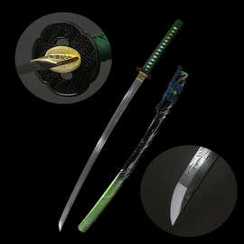 龙泉手工一体大马士革花纹东洋居合长刀日本刀外贸katana 未开刃