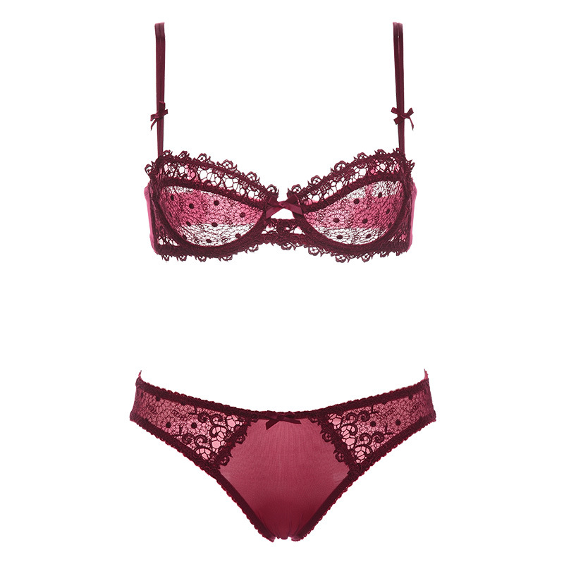 Sujetador sexy de venta caliente europeo y americano, conjunto de sujetador de lazo de encaje ultrafino, ropa interior de media taza de estilo fino sexy de gran tamaño