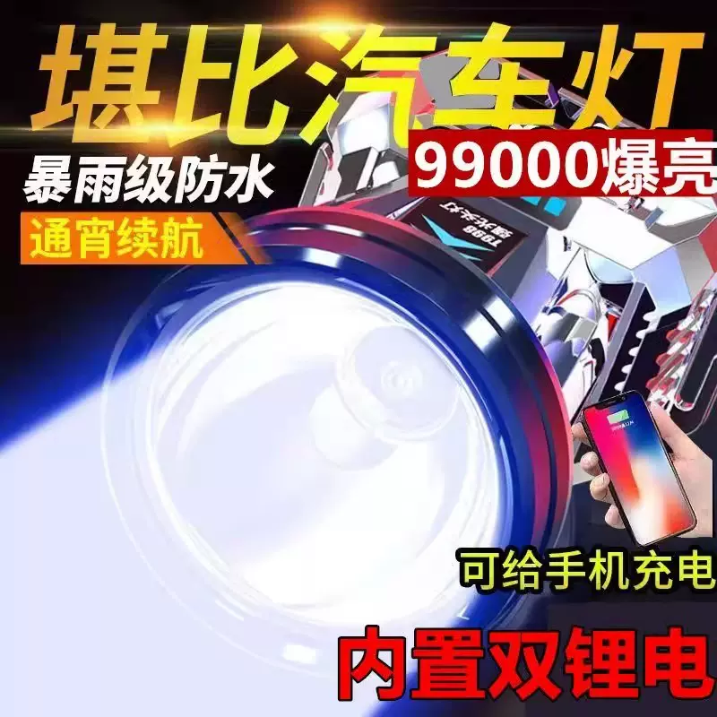 跨境新款头灯LED强光超亮户外钓鱼USB充电矿灯头戴式手电筒批发