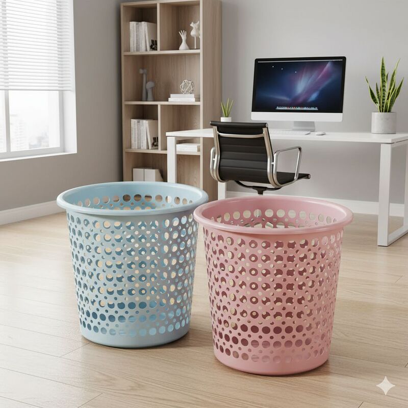 Hollow-Out European-Style Commercial Large Trash Can, Plastic Rimless Wastebasket, Simple Kitchen and Bathroom Trash Bin