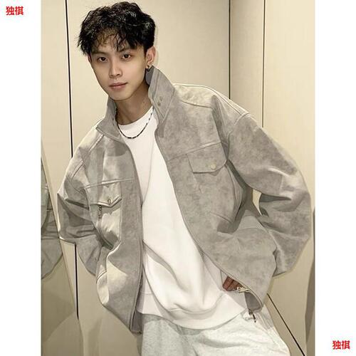 Men's Leather Jacket for Spring and Autumn, American Retro Matte PU Stand Collar Work Jacket