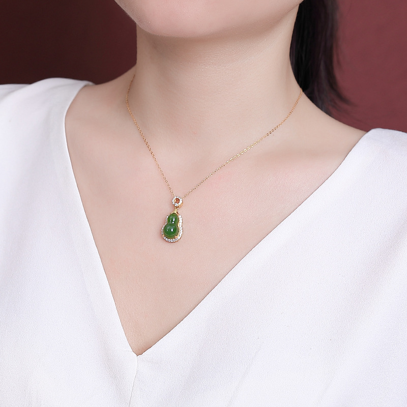 Mặt dây chuyền bạc S925 mạ vàng hình bầu Fulu phong cách cổ điển Trung Hoa — Mẫu vàng (không có dây chuyền)