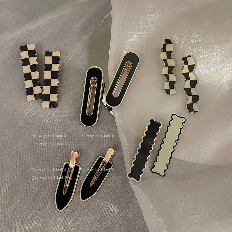 Зажимы для волос коллекция Checkerboard — стильные черно-белые зажимы для чёлки, маленькие декоративные булавки