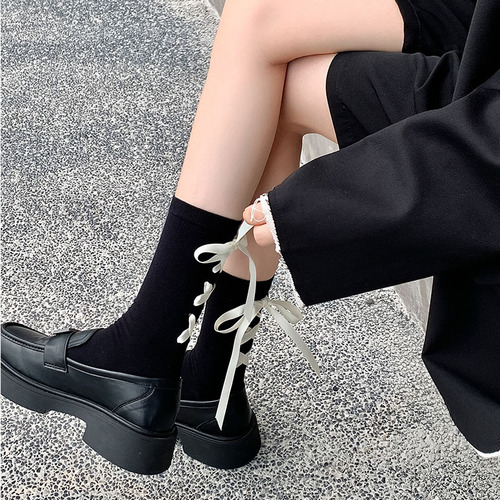 Heel strap bow socks for women Japanese style Lolita spring and autumn sweet girls jk uniform niche mid-calf stockings