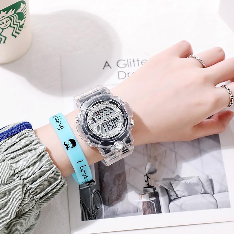 Nuevo transparente simple temperamento moda tendencia unicornio reloj electrónico redondo estudiante deportes caramelo reloj electrónico