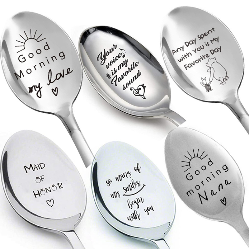 30g Weight Stainless Steel Material Solid Color Pattern New Valentine's Day Gift Lettering Stainless Steel Long Handle Spoon 无