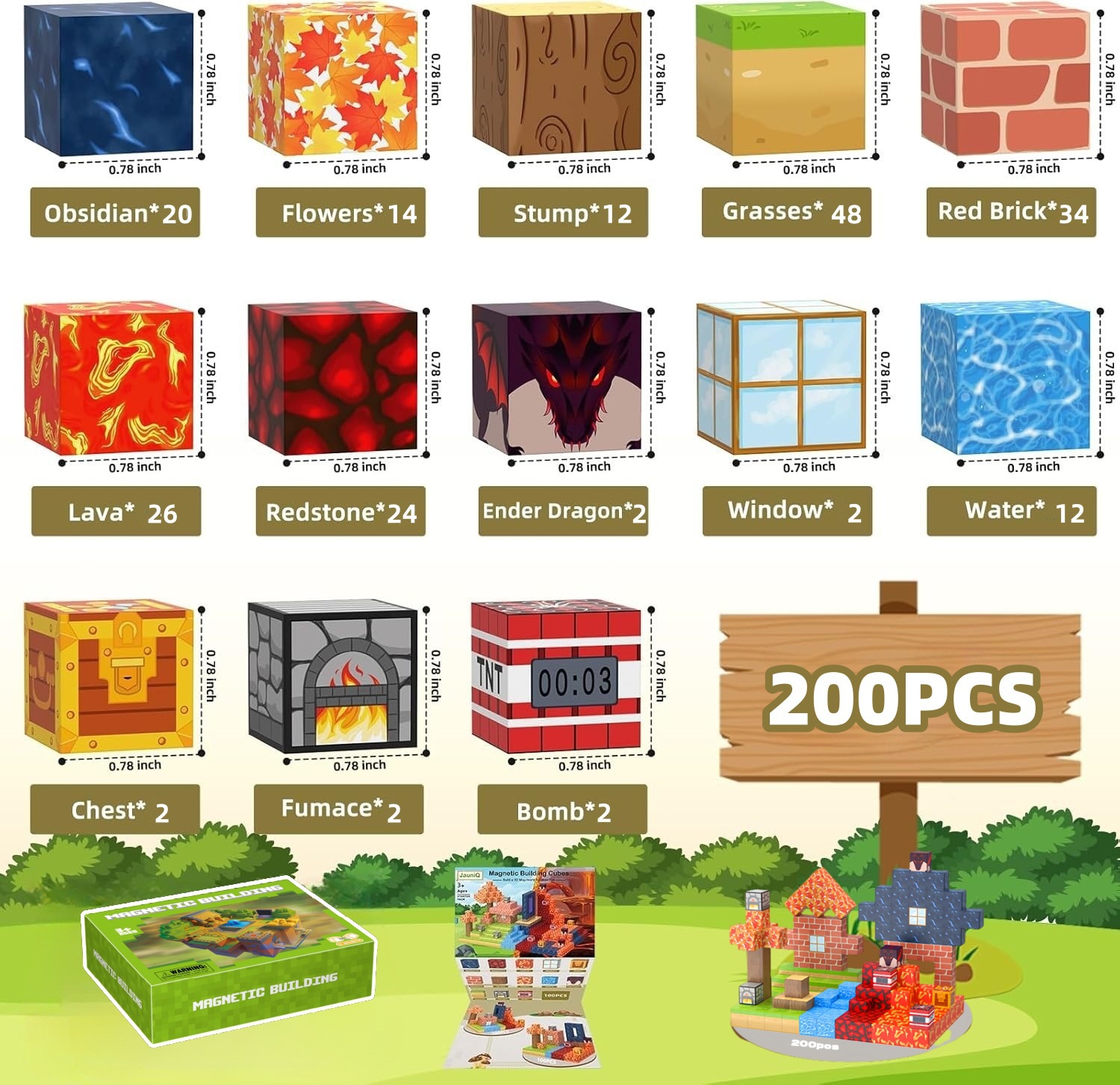 Transfronterizos Amazon My Blocks World Magnetic Block Set Puzzles Magnetic Cuadrados Juguetes Bosque Original