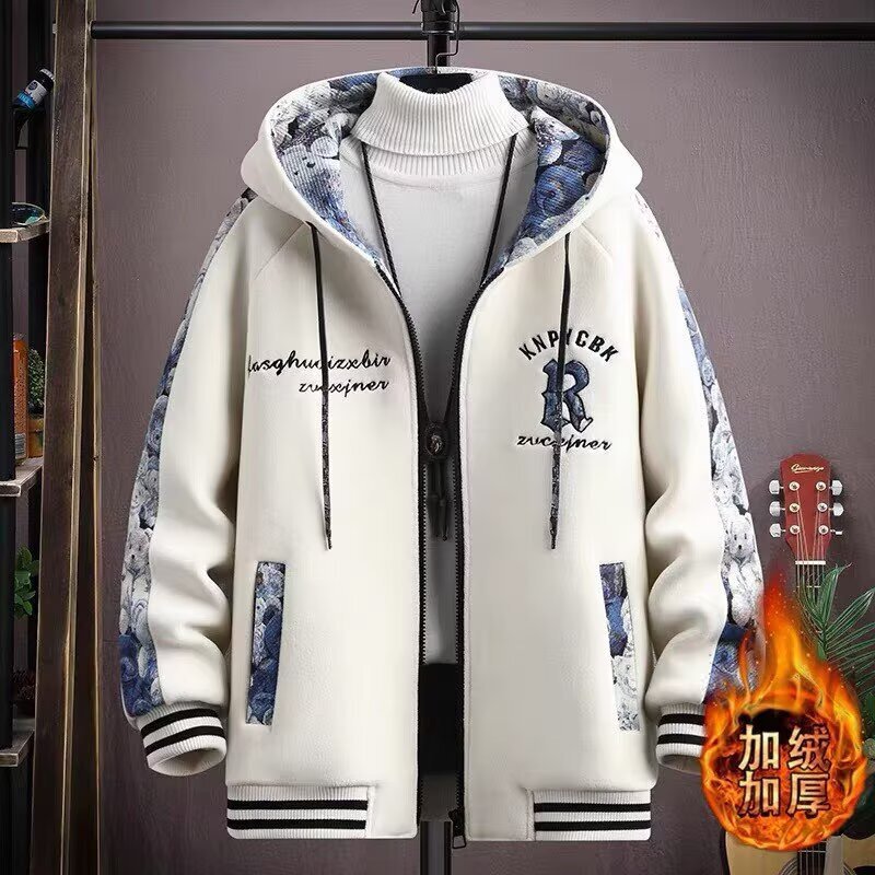 Cross-Border Youth Fleece-Lined Jacket for Boys, Junior High and High School Students, Baseball Uniform Jacket, Stylish Older Children's Autumn and Winter Cotton Clothing