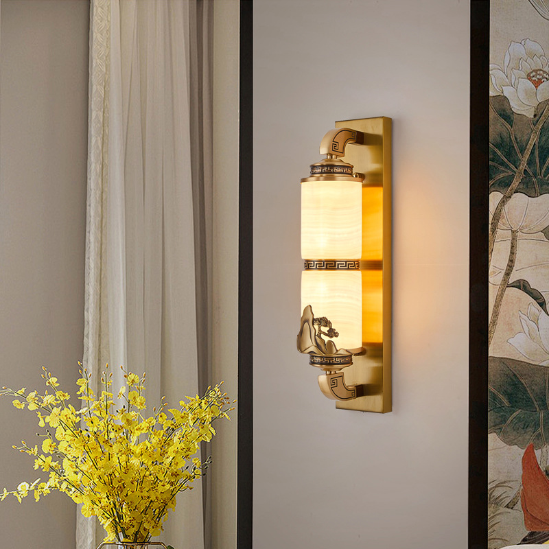 Nueva lámpara de pared de estilo chino lámpara de jade cubierta de cobre Villa de nuez Zen simple de lujo de alta calidad lámpara de atmósfera de luz 667L