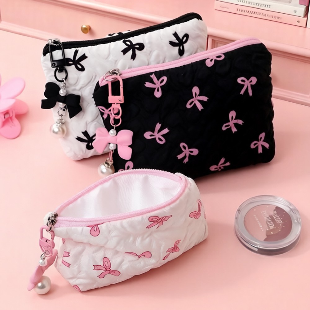 Ins-Style Lipstick Makeup Bag, Bowknot Coin Purse, Portable Clutch Bag, Multifunctional Storage Pouch