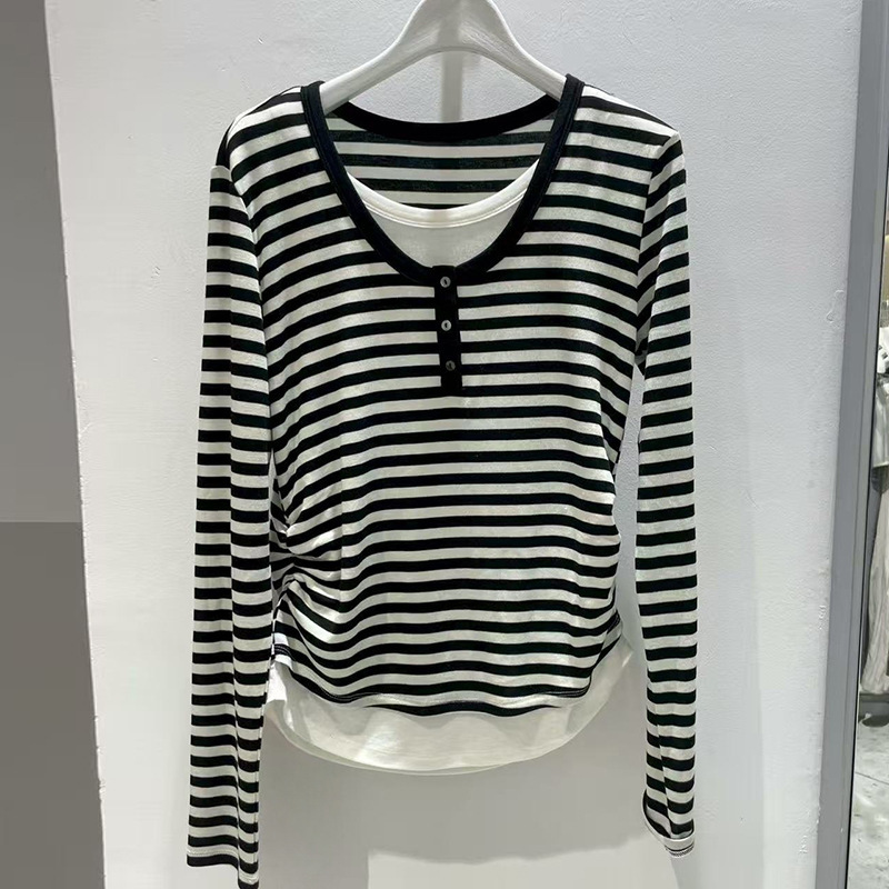 2025秋季新品通勤百搭休闲假两件条纹针织衫女4G8103491X|undefined