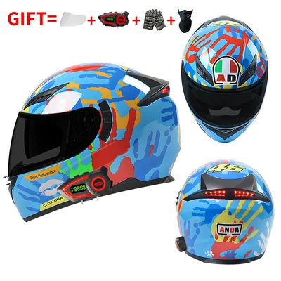 Safe for Men and Women, Motosiklet kaskı (dəbilqə) - bluetooth-model-blue-palm-black-tea-mirror-hd-mirror-m55-56-head-circumference