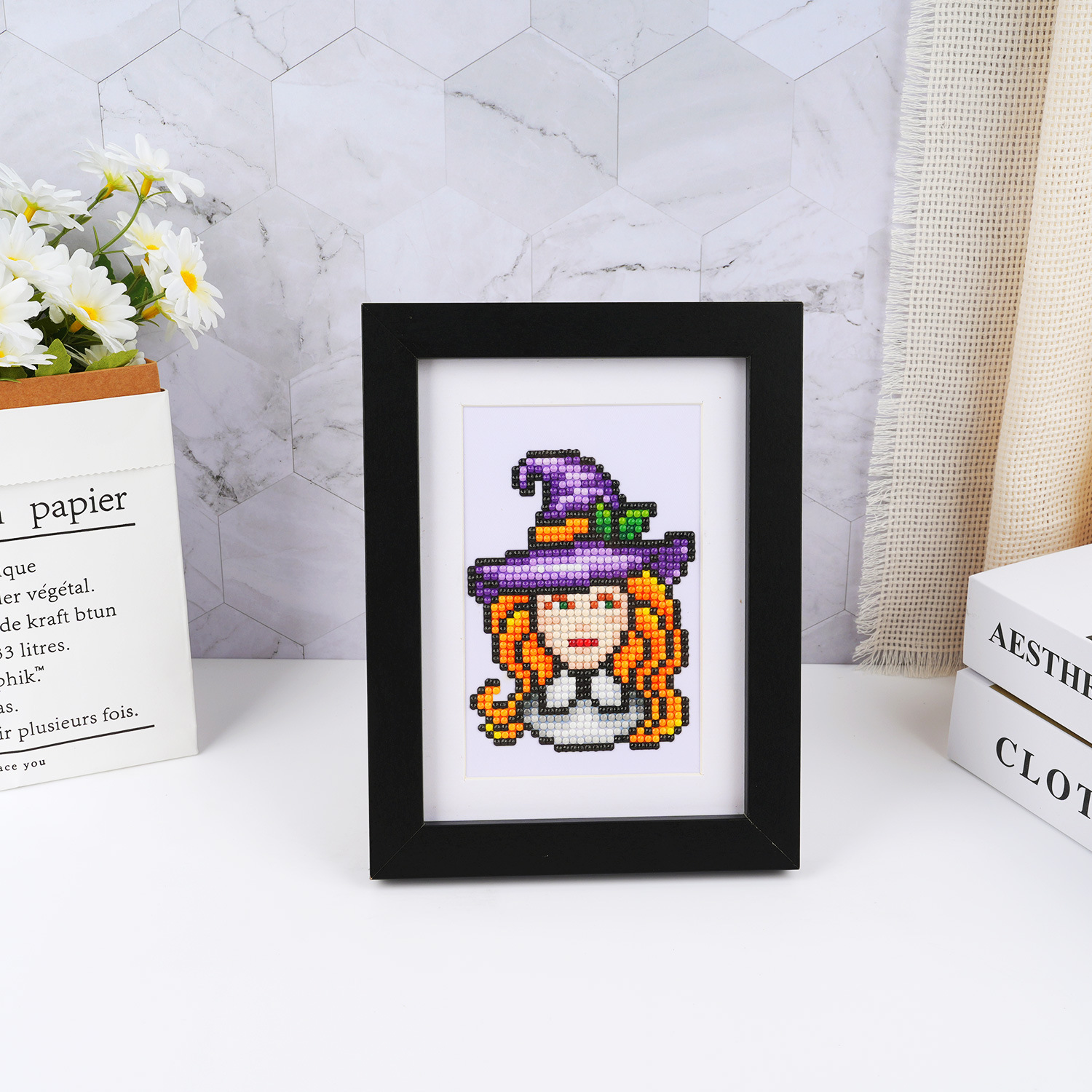 Ventas transfronterizas calientes 5D pintura de diamante DIY5 * 7 pulgadas sin marco magia negra decoración de la bruja colgar mural independiente