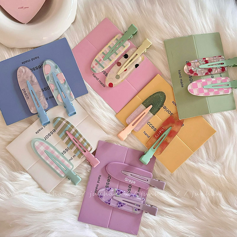 2 pcs juice plaid barrettes cute grape watermelon cosmetic clip seamless hairpin hair ornaments glitter bang clip