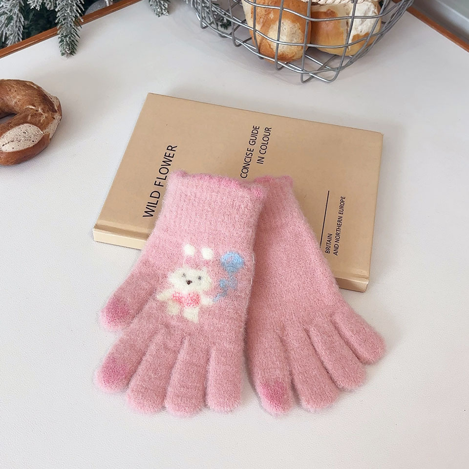 Nuevos globos amor conejo niña guantes de lana otoño e invierno ciclismo anticongelante manos a prueba de frío niños lindos cinco dedos