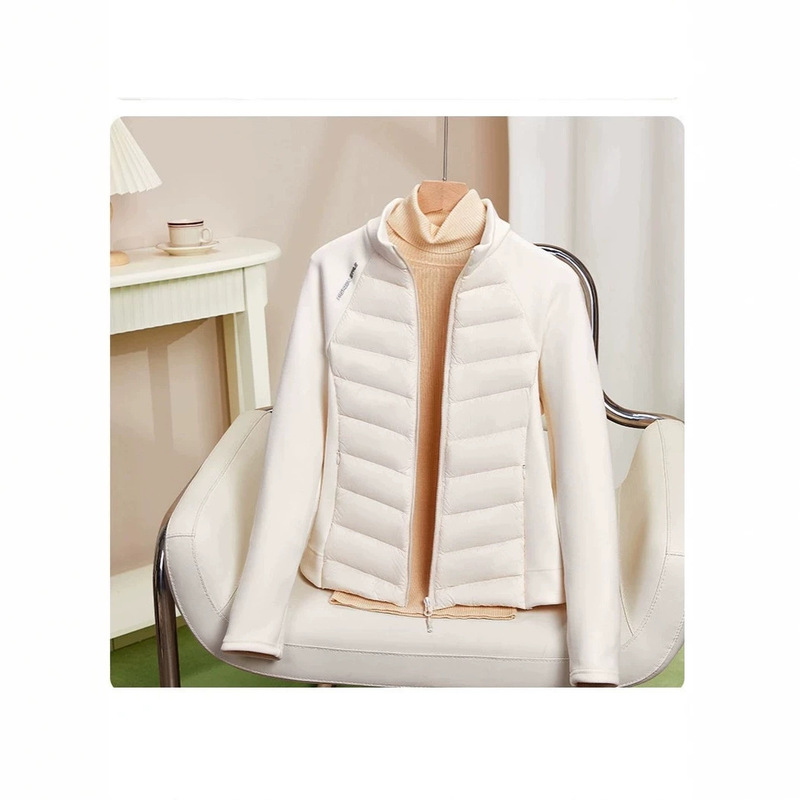 Lightweight down jacket for women, short style, 2026 new fashion casual versatile sweatshirt, sporty patchwork knit warm outerwear