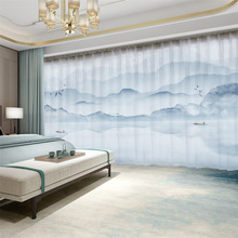 新中式窗帘遮光2024新款高端中国风景山水客厅卧室阳台水墨画纱帘