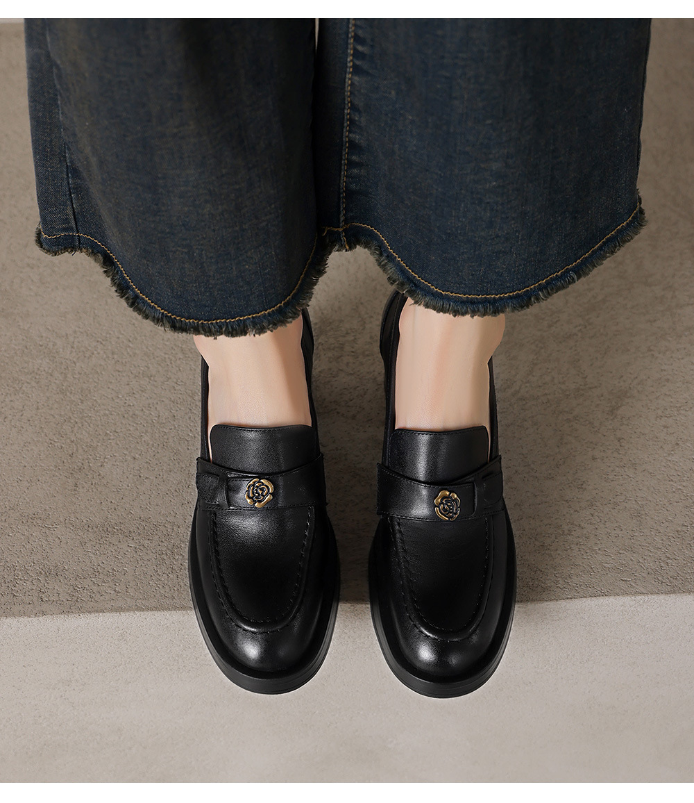 Giày loafer nữ cao gót phong cách Anh quốc vintage, da bò thật gót vuông — màu nâu chi tiết 7