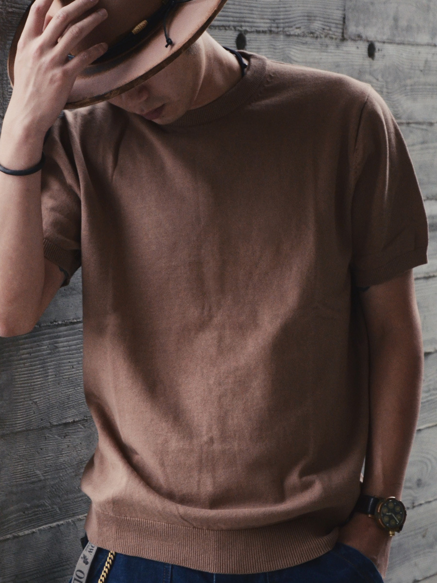 GDDQSDC純綿糸ニット男性半袖tシャツ丸首純色底シンプル基礎通勤ビジネス軽贅沢