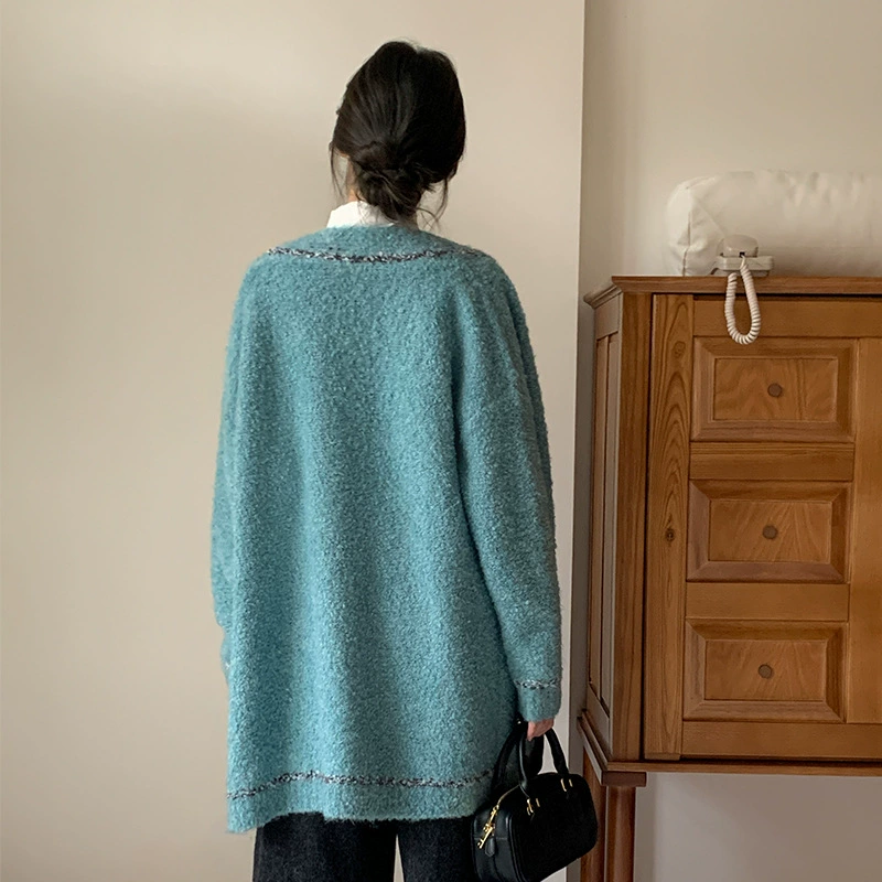 Long sweater, woolen cardigan, mid-length