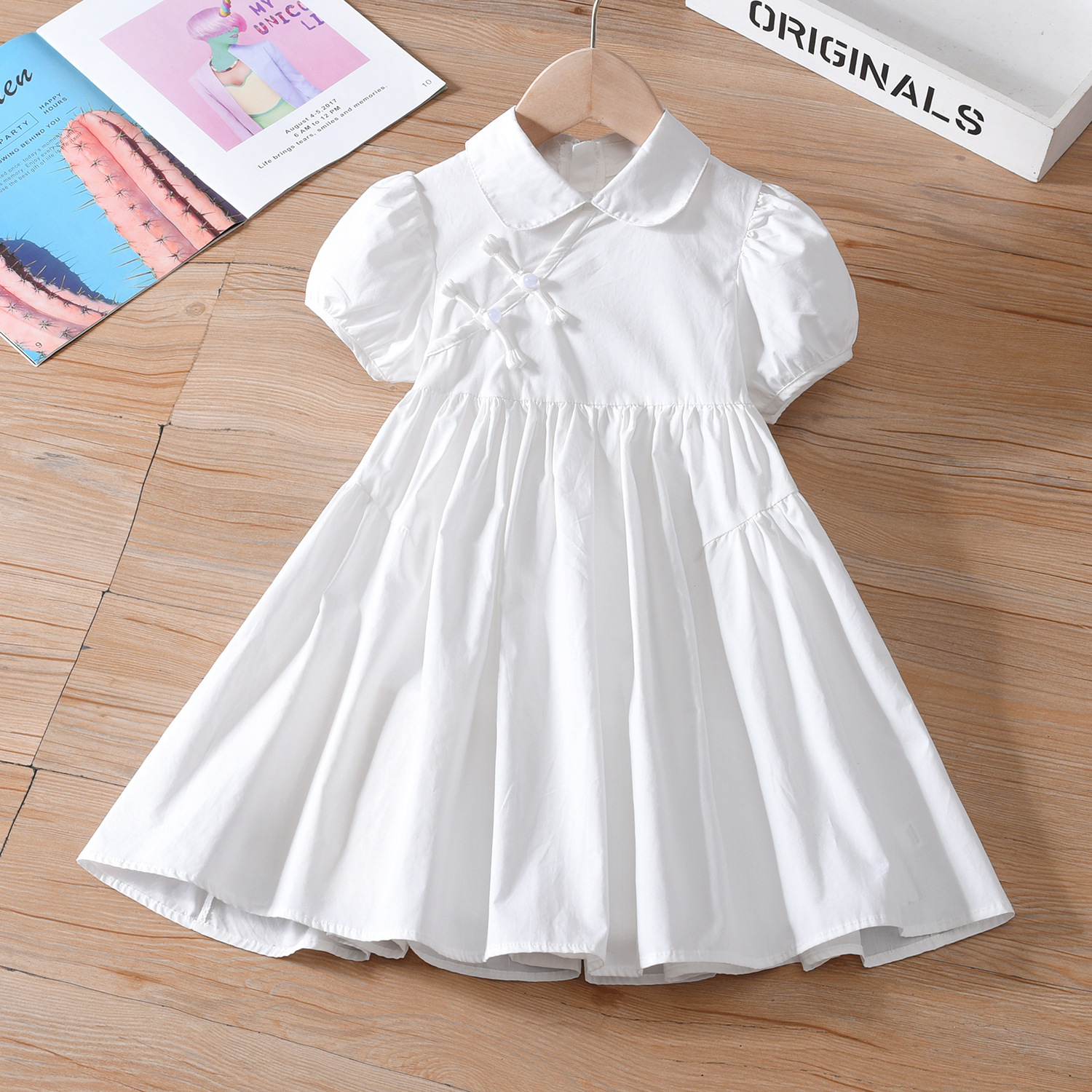 Girls' dress Summer New Style Mid-Large Children's Buckle Hanfu Dress Pure Cotton Stylish Fashionable Girl Baby Princess Dress for Summer