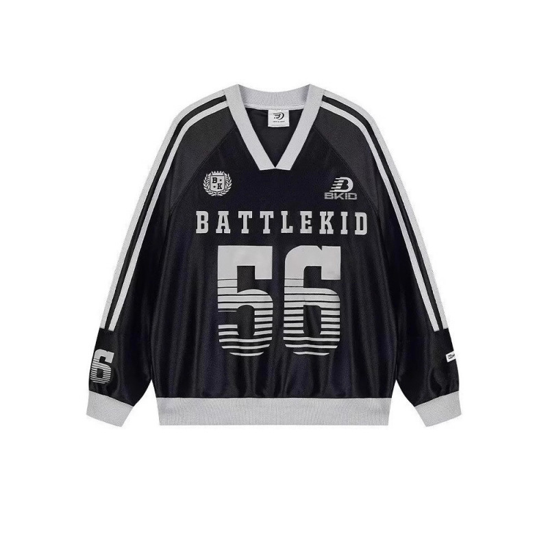 American Retro Smooth Satin V-Neck No. 56 Jersey, Unisex Trendy Versatile Sports Long-Sleeve Pullover Sweatshirt