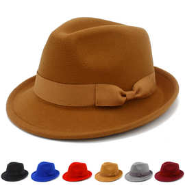 亚马逊热销英伦风爵士帽秋冬时尚百搭小礼帽跨境复古羊毛毡绅士帽