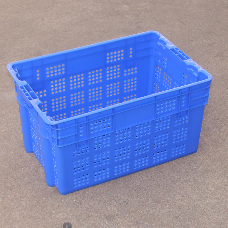 广州深圳 蔬果配送塑料箩 可堆叠错位胶筐蓝白黄色仓库分类配货框