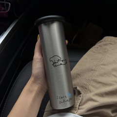 高级感不锈钢本色小狗蘑菇杯 小众保温杯随手杯 316不锈钢直身杯