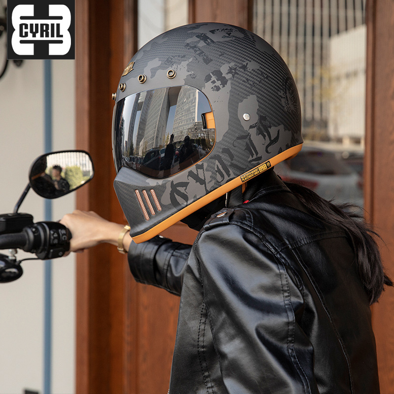 Cyril Celo fibra de carbono casco de la motocicleta casco vintage cuatro estaciones hombres y mujeres motocicleta ultra ligero casco completo f380
