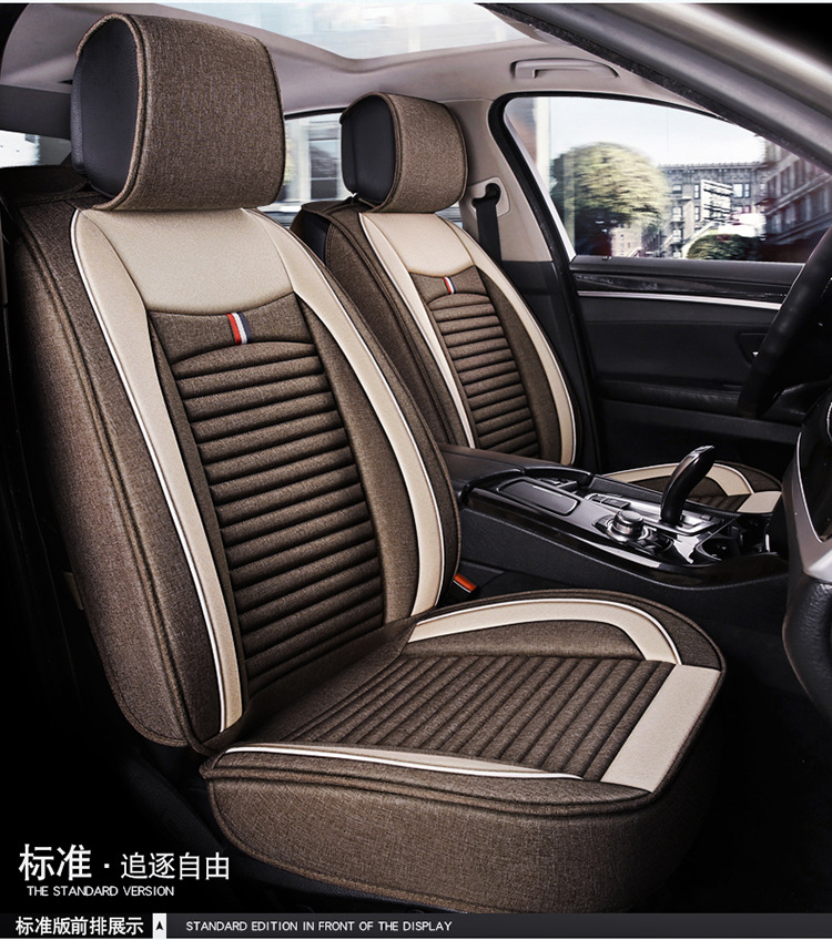 Five-Seater Car Seat Covers, Universal for All Seasons, Linen Seat Covers, Fabric Car Cushions, Fully Enclosed Car Seat Pads