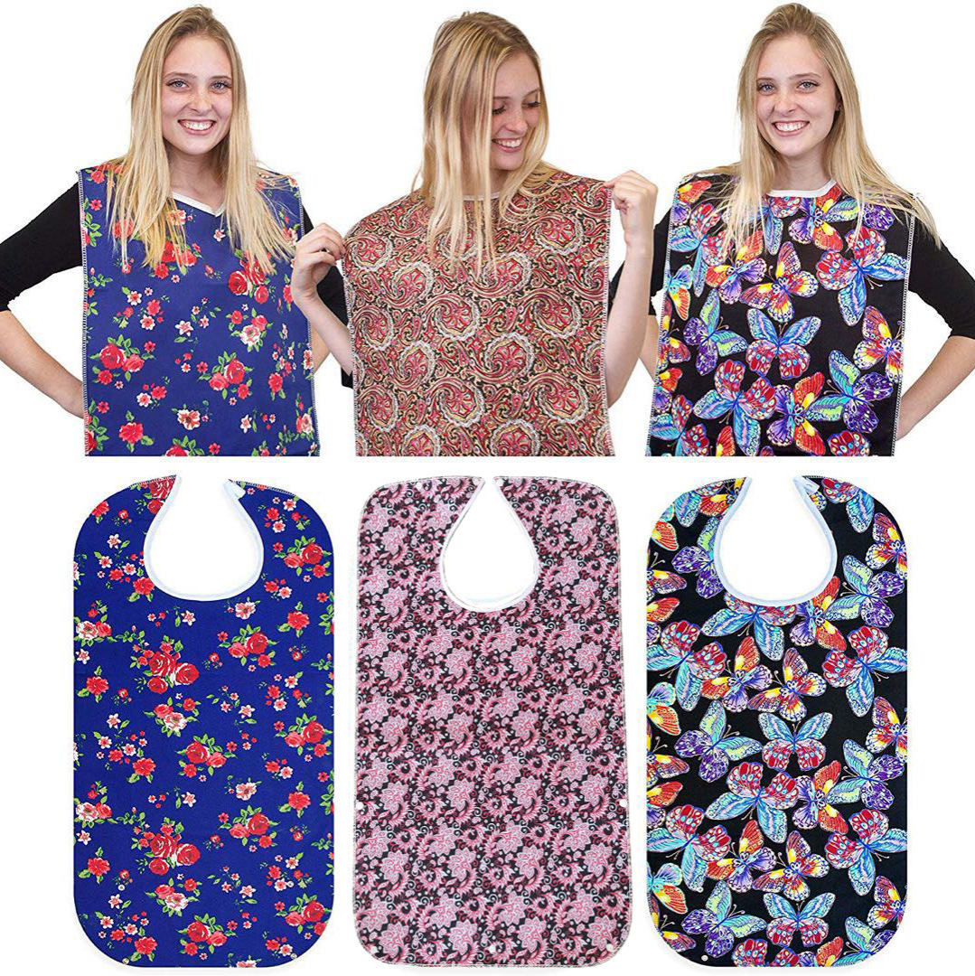 De gran tamaño babero de comida para adultos babero de comedor de algodón artificial babero de los ancianos babero de doble cara