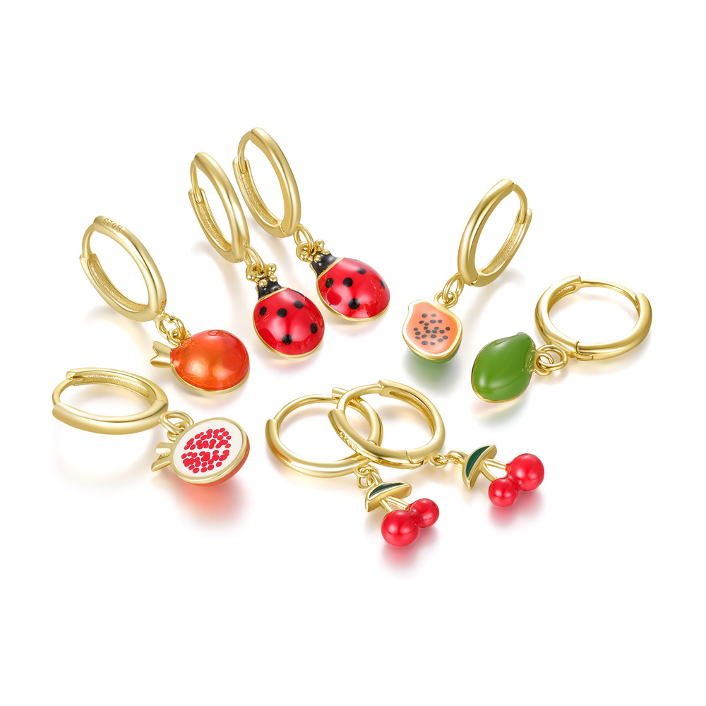 1 Pair Cute Simple Style Fruit Plating Sterling Silver Drop Earrings display picture 3