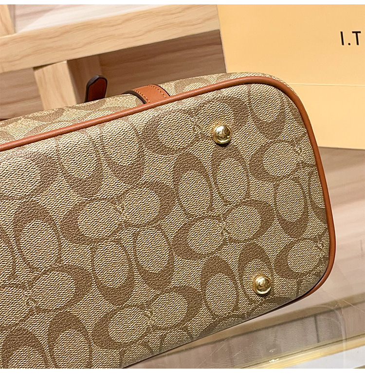 Túi tote da thật nữ đáy rộng phong cách Hồng Kông — nâu chi tiết 15