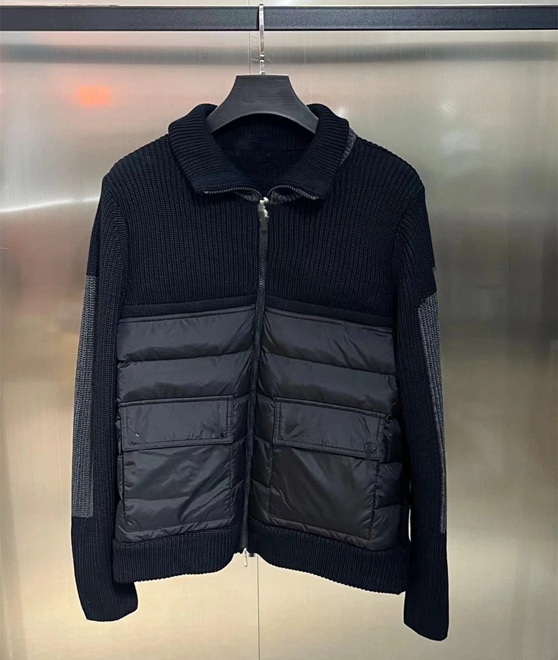 Moncler Down Jacket Wool Knit Panel Black