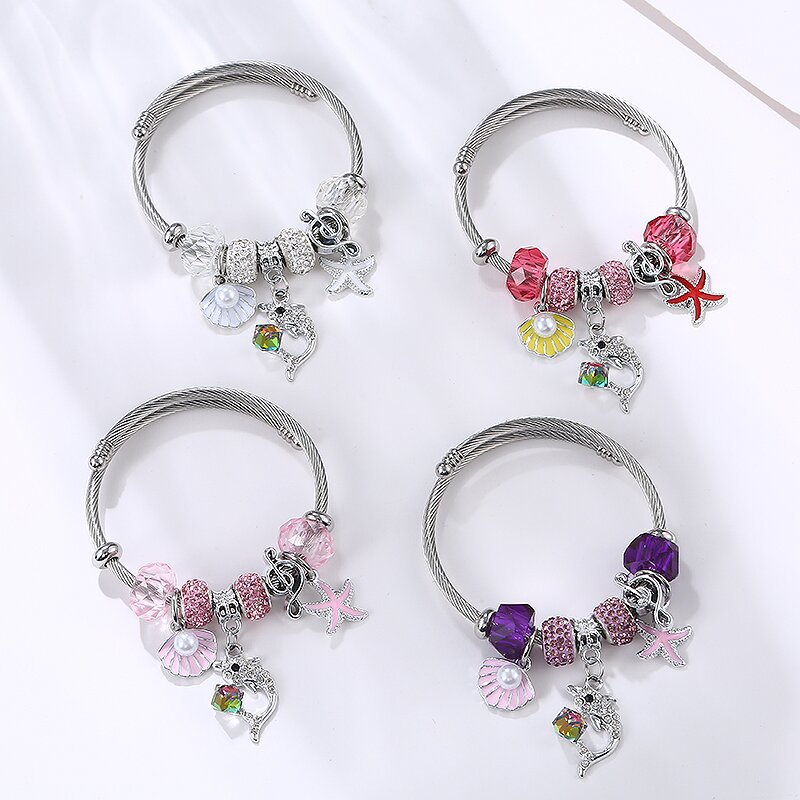 Style De Bande Dessinée Coquille Acier Inoxydable Strass Bracelets Manchette display picture 1