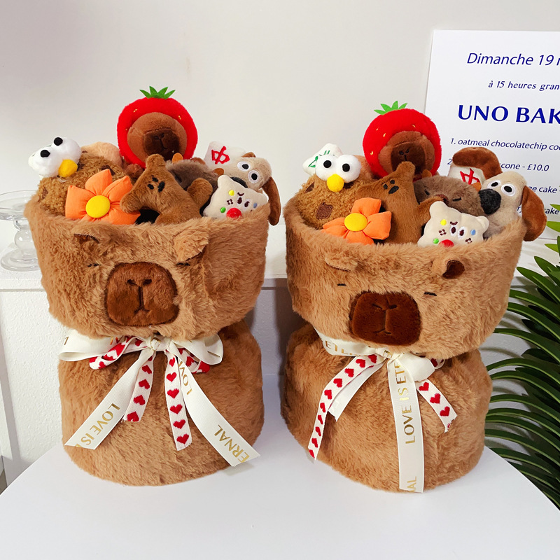 Kapibala Plush Bouquet Finished Product Cartoon Flower Wholesale Niche Practical Birthday Gift Valentine's Day Gift for Girlfriend