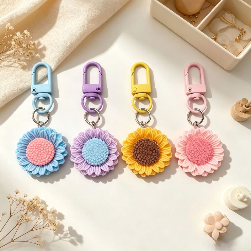 Cute Sunflower Flower Resin Keychain Pendant Ins-Style Cream Glue Cute Girly Decoration Pendant
