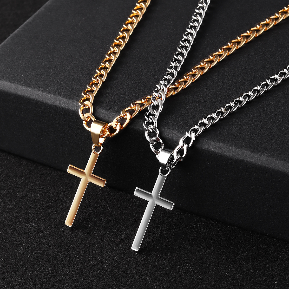 Factory direct selling Europe and the United States hot personality trend titanium steel hip hop cross pendant NK chain gold necklace for men and women
