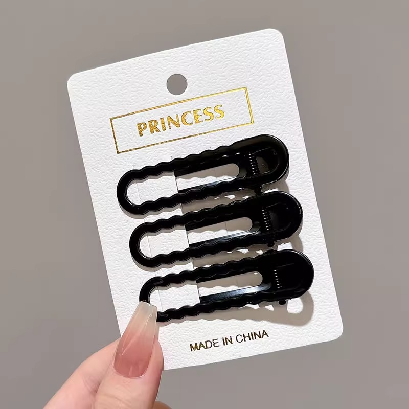Clips de pelo negro simple esmaltado verano cabello fruncado clips frontal lateral tocado temperamento clips bb mujeres